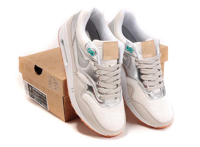 Nike Air Max 1 87 fourrure Chaussures Femmes d Argent Blanc (1)